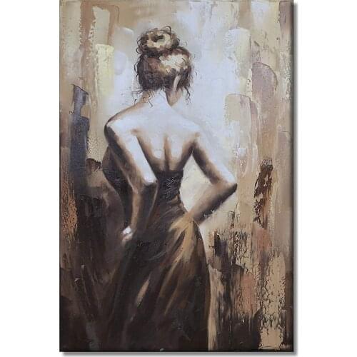 Charming Modern Oil Paintings 100% Hand Painted Lady Back Figurative Canvas Wall Art Stretched 24*36 inch
