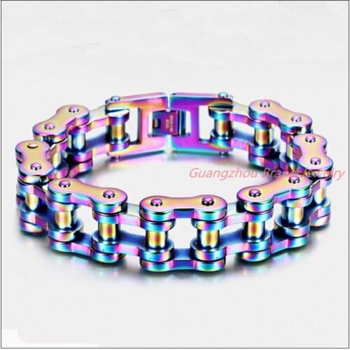9.25"*19mm 155g Heavy Colorful Charming Jewelry 316L Stainless Steel Motorcycle Biker Chain Mens Bracelet Bangle High Quality