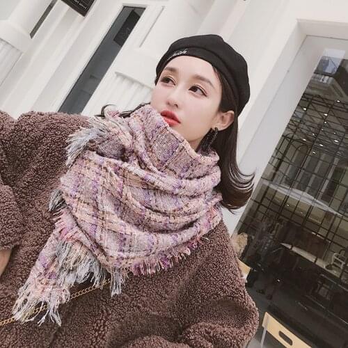 Autumn Winter Women Scarf Knitted Triangle Towel Tassel Plaid Keep Warm Scarf WJ11