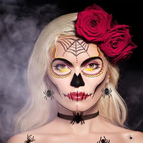 Punk Halloween Red Rhinestone Spider Jewelry Set Necklace Earrings Gothic Pendant Vintage Gifts Terror Night Party Accessory