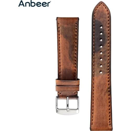 Anbeer Genuine Leather Watchband 18mm 20mm 22mm Replacement Bracelet Camo Style for Men Fashion Watch Strap
