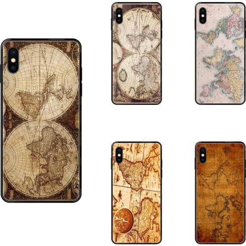 Retro Antique World Map For Xiaomi Mi Note A1 A2 A3 5 5s 6 8 9 10 SE Lite Pro Ultra Black Soft TPU Cell Phone Cover Case
