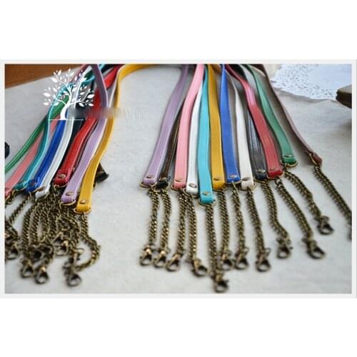 Colorful PU handle with metal chain and clasp for bag accessories DIY purse strap 5pcs/lot