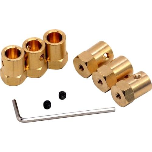 Hexagonal Brass Coupling length 18mm Hex Connector Robot Accessories Shaft 3mm 4mm 5mm 6mm 7mm 8mm Yellow Copper Screw Wheel