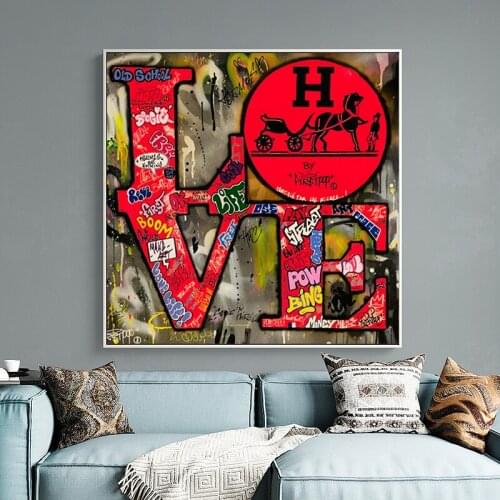 Modern Abstract Graffiti Wordart LOVE Canvas Painting Watercolour Poster and Prints Wall Art Pictures Street Art Home Decoration
