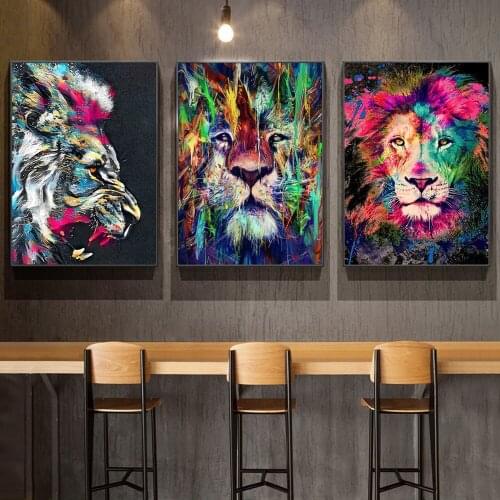 Modern Color Graffiti Animal Lion Print Wall Art Decorative Pictures For Living Room Bedroom Decoration Canvas Painting No Frame
