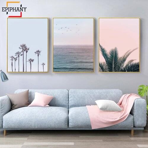 Modern Home Decor Coastal Wall Art Prints Palm Trees Ocean Canvas Painting Tropical Posters Nordic Wall Pictures for Living Room