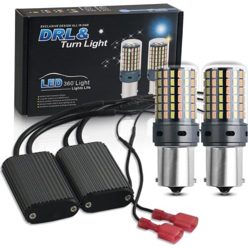 2PCS 1156 BA15S P21W BAU15S PY21w 3156 T20 7440 W21W Canbus LED Bulbs 3014 120SMD No Error Dual Color Turn Signal light NO Flash