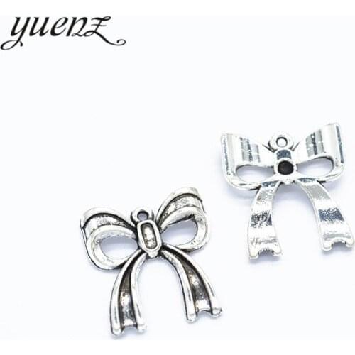 YuenZ 10pcs Antique Silver color Charms Metal bow tie Charm Pendant Necklace Jewelry Hand made 20*18mm N148