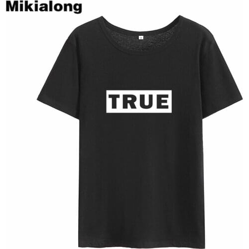 Mikialong 2018 Short Sleeve O-neck Cotton T-shirt Women True Harajuku Casual Camiseta Feminina Black White Women Tshirt Tops