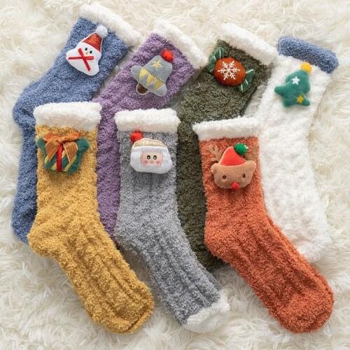 Womens Coral Fleece Socks Female Winter Thickening Japanese Cute Mid-tube Christmas Gift Ladies Bags Fireplace Decoration Socks