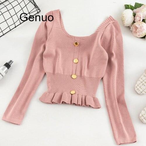 Women Sweater 2020 Korean Version Long Sleeve Sweet Solid Short Girl Early Autumn Knitted Pullovers