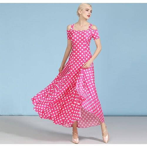 2021 New S9068 Short Sleeve Dot Design Female Latin Dance Dress Women Performance Modern Dance Dress Latino Dancewear