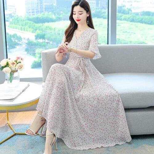 Summer Floral Chiffon Casual Boho Beach Maxi Dress 2021 Vintage Plus Size Party Midi Dress Women Elegant Bodycon Sweet Vestidos