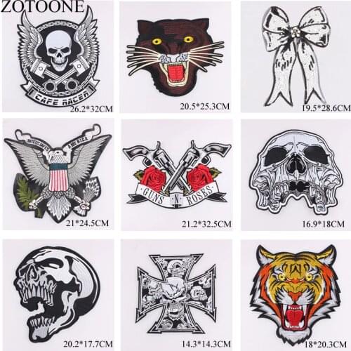 ZOTOONE Guns N Roses Skull Tiger 3D Sticker Wing Big Patch For Clothing Iron on Embroidery Applique Garment DIY Clothes Badge C