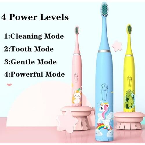 Sonic Childrens Electric Toothbrush 3 To 12 Years Old Teeth Cleaning Care Oral Bacteria 6 Replacement Brush Heads USB Charging