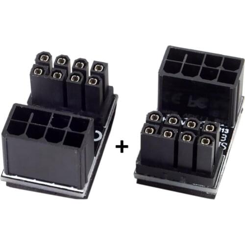1 Pair(2pcs) Power Adapter ATX 8Pin Female to 8pin Male 180 Degree Angled for Desktops Graphics Card