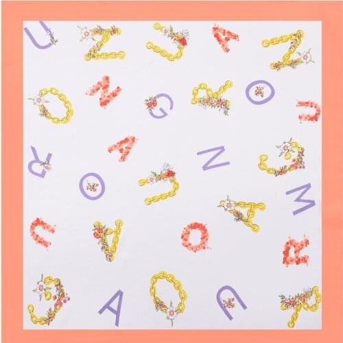 2020 60x60 alphabet print Multipurpose women Silk twill scarf Satin square tie Hairband ladies foulard femme towel bufanda shawl