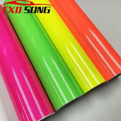 4 Colors High Glossy Fluorescent Yellow green pink orange Car Wrap Foil DIY Motorcycle Scooter Bike Car Sticker Decal