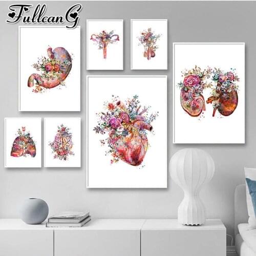 FULLCANG Anatomy Art Medical Floral Organs Heart Lung 5d diy diamond painting full square round diamond embroidery kits FC3576