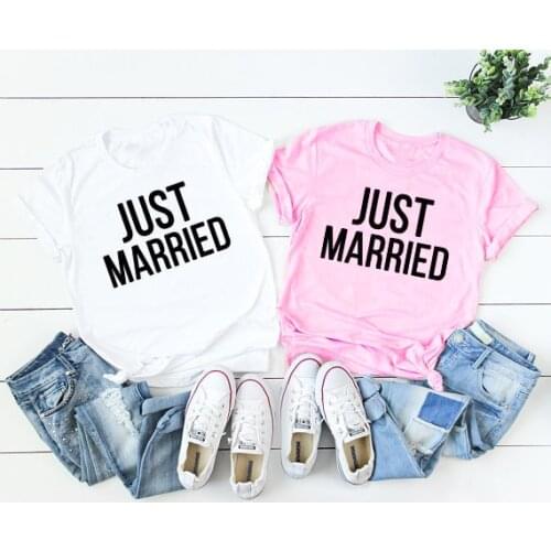 Just Married T-Shirt Honeymoon Gift Quality Cotton T-Shirt Husband and wifey shirt Just Married Coupled Summer Stylish Tops