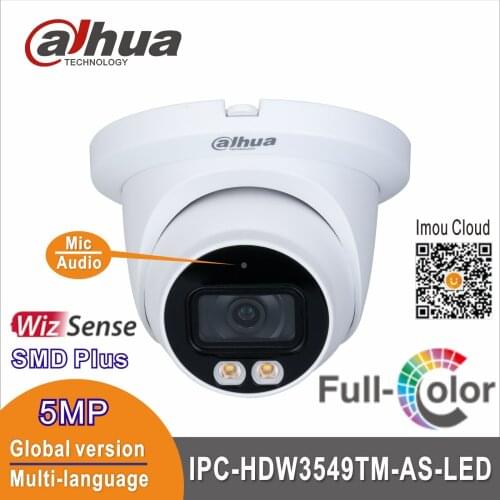 Free shipping Dahua poe Camera IPC-HDW3549TM-AS-LED built-in Mic New Full color IP Camera 5MP WizSense Warm LED Eyeball Network