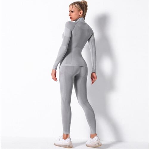 Kaminsky Women Seamless Set Fitness Sports Suits Gym Clothes Workout Long Sleeve Shirts High Waist Running Leggings Pants Suits