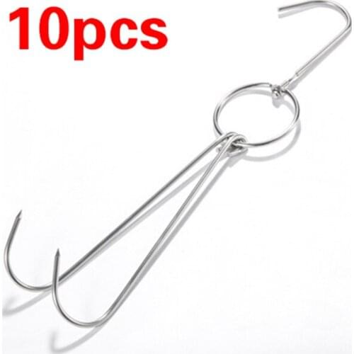 10pcs Stainless Steel Hooks for Bacon Hams Meat Processing Butcher Hook Hanging Drying BBQ Grill Cooking Smoker Hook Tool