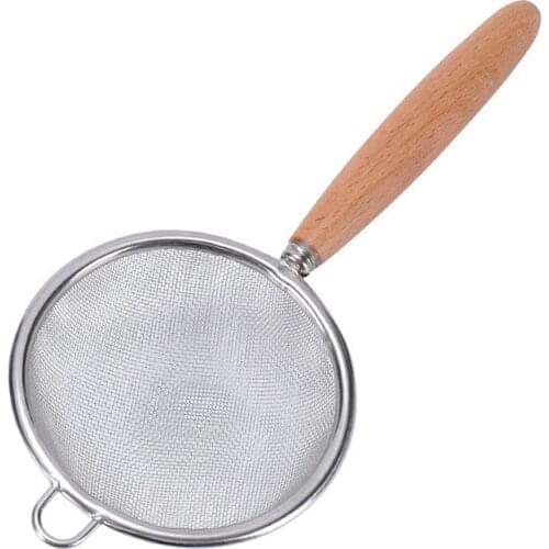 Kitchen Accessories Stainless Steel Mesh Colander With Wooden Handle Hanging Hole For Kitchen Supplies Wxv Sale