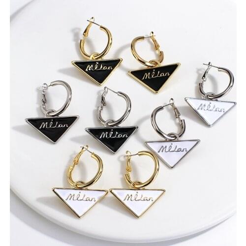 Lifefontier Punk Geometric Triangle Drop Earrings for Women White Black Enamel Metal Dangle Earrings Trendy Jewelry 2021