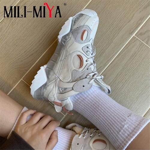 MILI-MIYA New Arrival Fashion Design Women Genuine Leather Sneakers Round Toe Lace Up Mixed Color Street Shoes Size 34-40