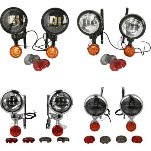 Motorcycle 4.5" LED Fog Light Bracket Turn Signals For Harley Touring Road King Street Glide 2014-2021