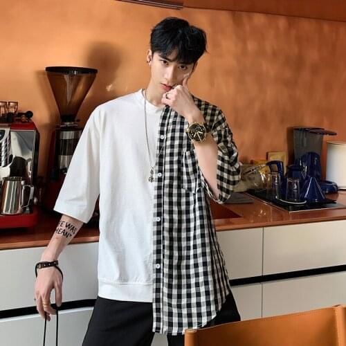 Men Patchwork Designer Tshirts Summer 2021 Plaid Shirts Ins Vintage Hip Hop Tees Mens Women Cotton Streetwear T Shirt