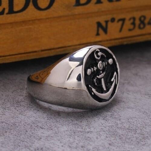 New Trendy 316L Stainless Steel Viking Pattern Ring Mens Ring Fashion Ancho r-Pattern Ring Accessories Party Jewelry