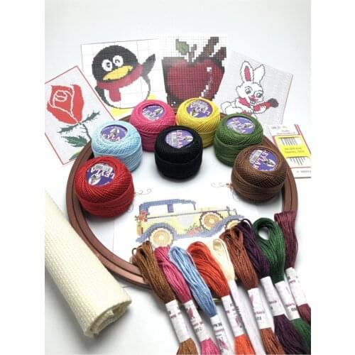 Etamine Embroidery Set Embroidery Kit + hoop + etaminipi + muline Thread + needle + fabric + patterns