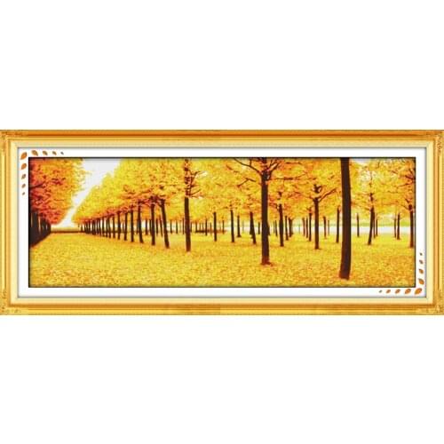 Golden autumn(4) Treasure cross stitch kit Chinese yellow autumn tree hand embroidery DIY handmade needlework supplies bag