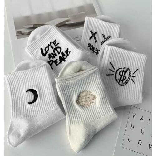 5Pairs High Quality Cute Elegant Lovely Kawaii Cartoon Sweet Harajuku Cotton Women Socks Printing White Sport Long Sock For girl