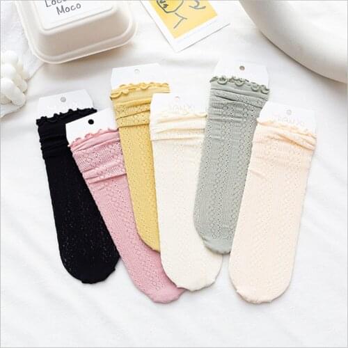 New Pile of Socks Female Summer Thin Section Wood Ear Tube Socks Japanese Ins Lolita Girl Mesh Breathable Cotton Socks