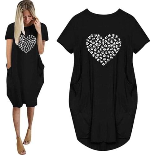 2021 New Women Dresses Short Sleeve Dress Heart Dog Love Letters Print Dress Women Vestidos Maxi Beach Plus Size Cheap Clothes
