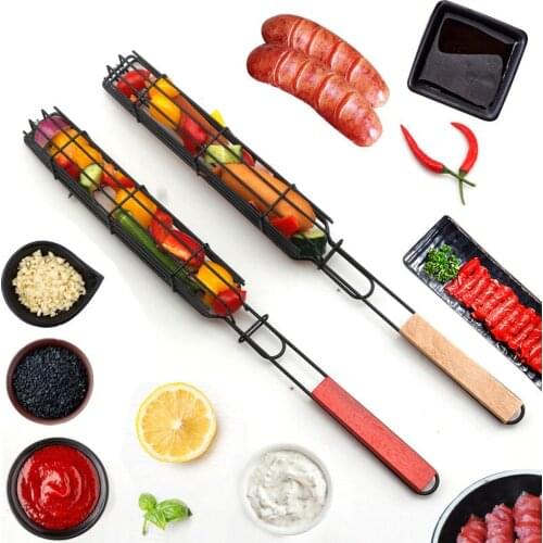Roasting Fish Grilling Basket With Folding Handle Diy Flexible Non stick Outdoor Barbecue Tool Portable Burger Mesh Bbq