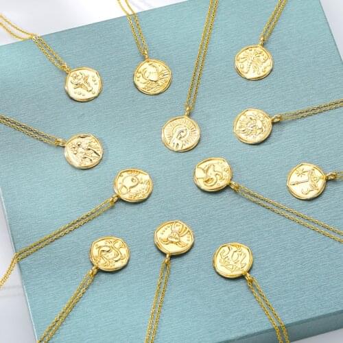 Aquarius Aries Gemini Scorpio Pendant Necklace For Women Stainless Steel 12 Zodiac Sign Necklaces Vintage Choker Female Jewelry