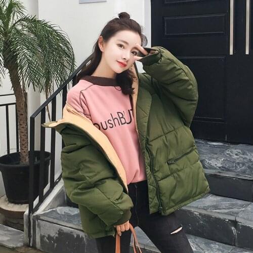 Women Parkas Autumn Winter New Stand Collar Loose Cotton Wild Coat Thick Warm Solid Color Coats