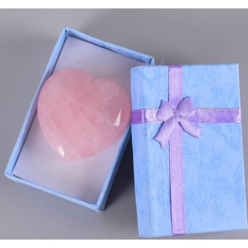Natural Rose Quartz Hearts Shaped Gift Box Set Crystal Stone Carved Love Healing Gemstones craft for Wedding Decor mini ornament