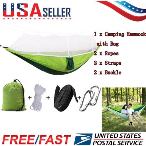 Portable Outdoor Travel Camping Hanging Hammock with Mosquito Net 1-2 Person Hammock Bed Parachute Fabric Hiking Tourist Tent
