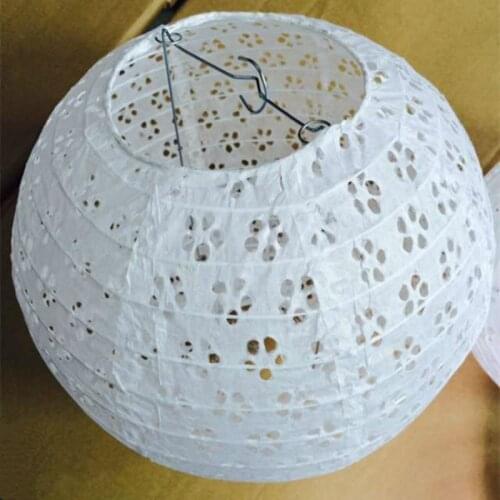 Festival Supplies White Hollow Chinese Paper Lanterns 4-6-8-10-12-14-16 Inch For Party and Wedding Decoration Hanging Paper Ball