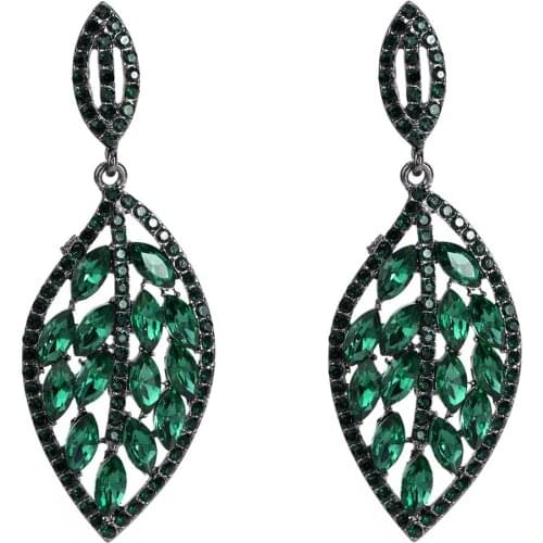 Clear Green Red Crystal Big Drop Earrings Leaf Tassel Hollow-out Long Dangle Women Wedding Bridal Crystal Earring Bride