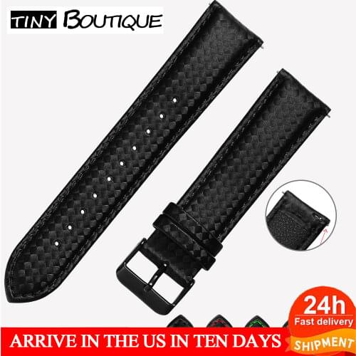 20mm 22mm Carbon Fiber Quick Release Luxury Black Leather Watch Strap Band For Gear S3 S2 Classic Width Replacement Band