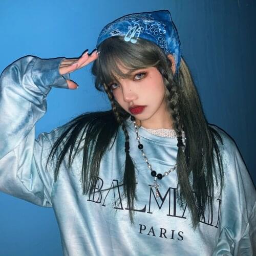 Ruibbit New Arrival Hot Girl Punk Gothic Japanese Harajuku Blue Print Scarf Headscarf