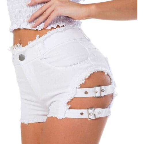 Hot Shorts Sexy High Waist Bandage Letter Women Denim Hole Jean Shorts Sexy Club DJ Dance Shorts New jean shorts women summer