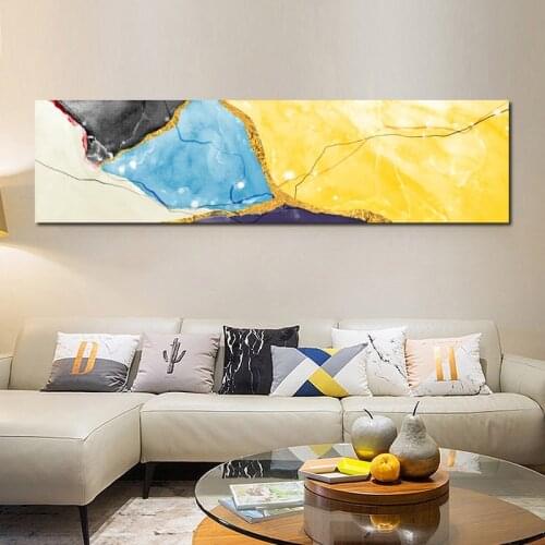 Modern Abstract Art Posters and Prints Wall Art Canvas Painting Yellow and Bule Wall Art Pictures for Living Room Cuadros Decor